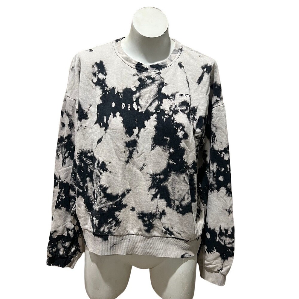 Brixton Sweatshirt Womens L Black & Gray Tie Dye Crew Neck Pullover Logo
